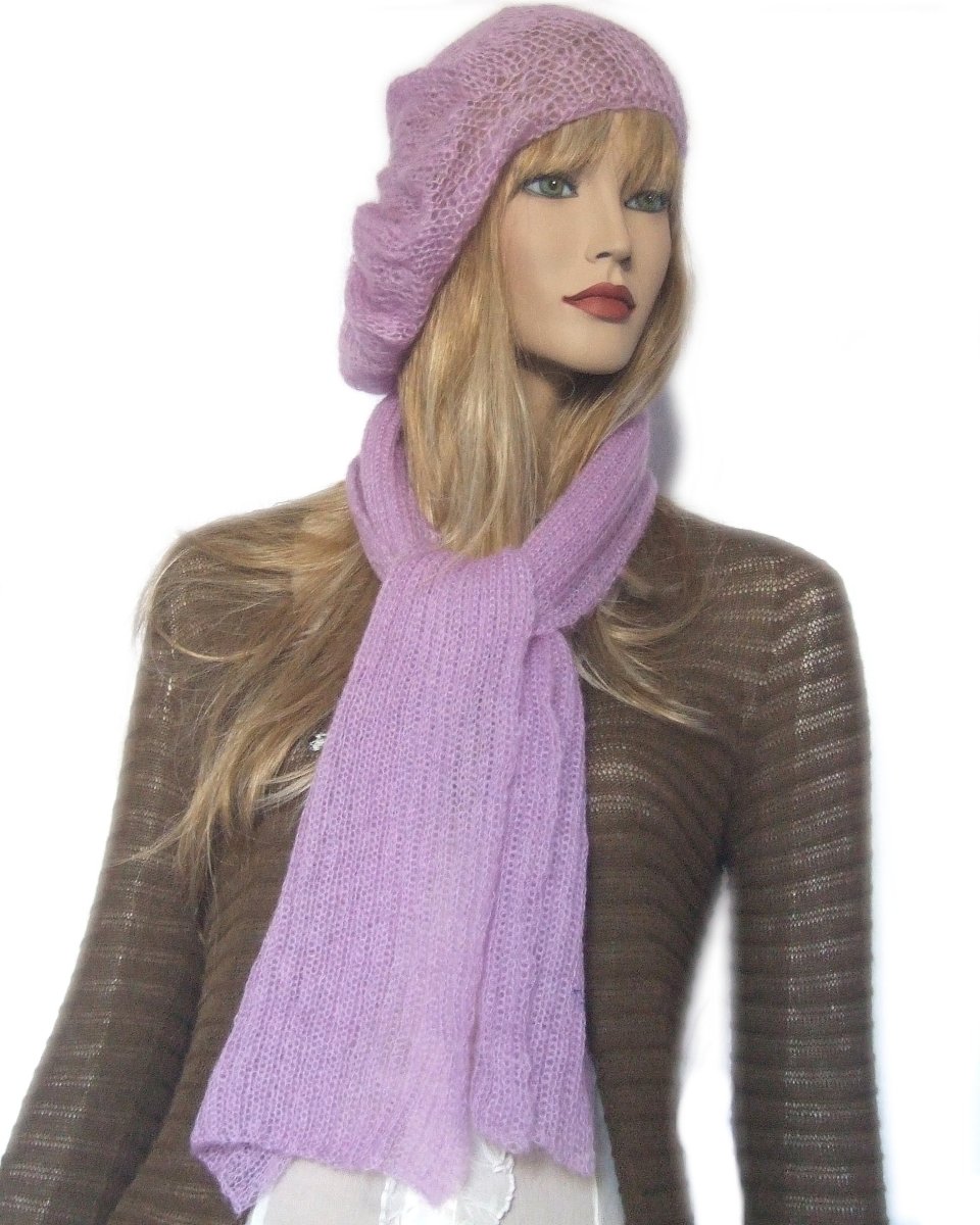 Completo Donna Sciarpa + Basco in mohair Lilla - Elenaq Accessori & Co