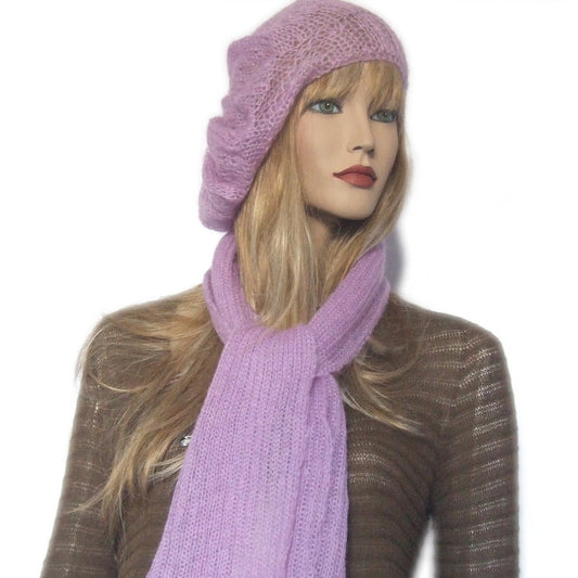 Completo Donna Sciarpa + Basco in mohair Lilla - Elenaq Accessori & Co