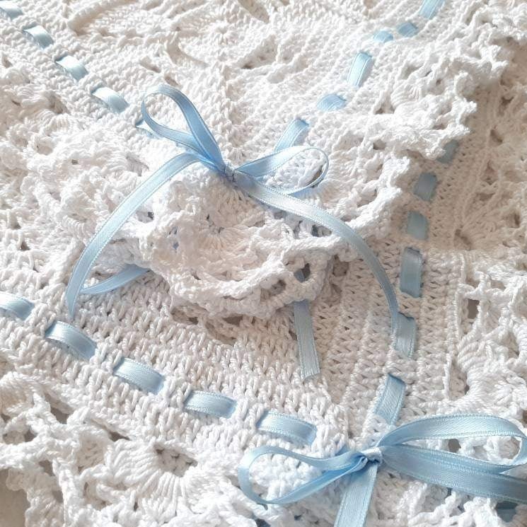 Copertina neonato neonata cotone bianco artigianale uncinetto - Elenaq Accessori & Co