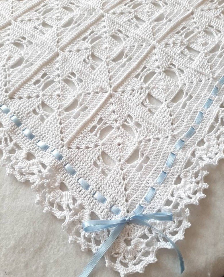 Copertina neonato neonata cotone bianco artigianale uncinetto - Elenaq Accessori & Co