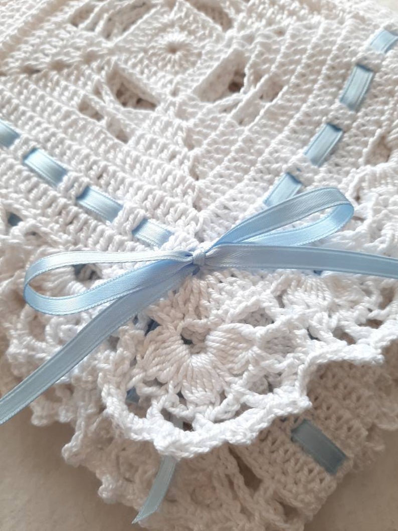 Copertina neonato neonata cotone bianco artigianale uncinetto - Elenaq Accessori & Co