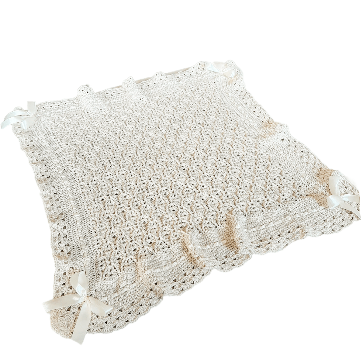 Copertina neonato neonata in Cotone filo di Scozia ecrù realizzata all'uncinetto - Elenaq Accessori & Co