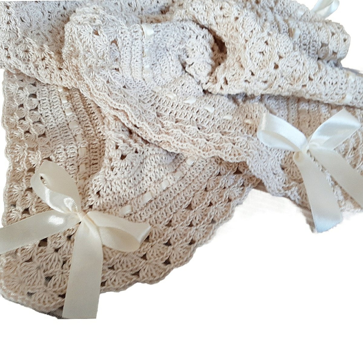 Copertina neonato neonata in Cotone filo di Scozia ecrù realizzata all'uncinetto - Elenaq Accessori & Co