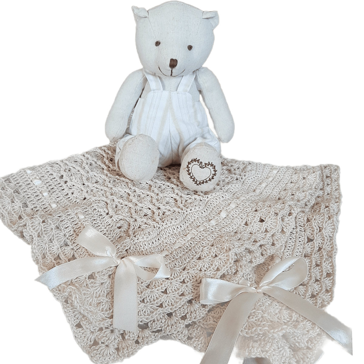 Copertina neonato neonata in Cotone filo di Scozia ecrù realizzata all'uncinetto - Elenaq Accessori & Co