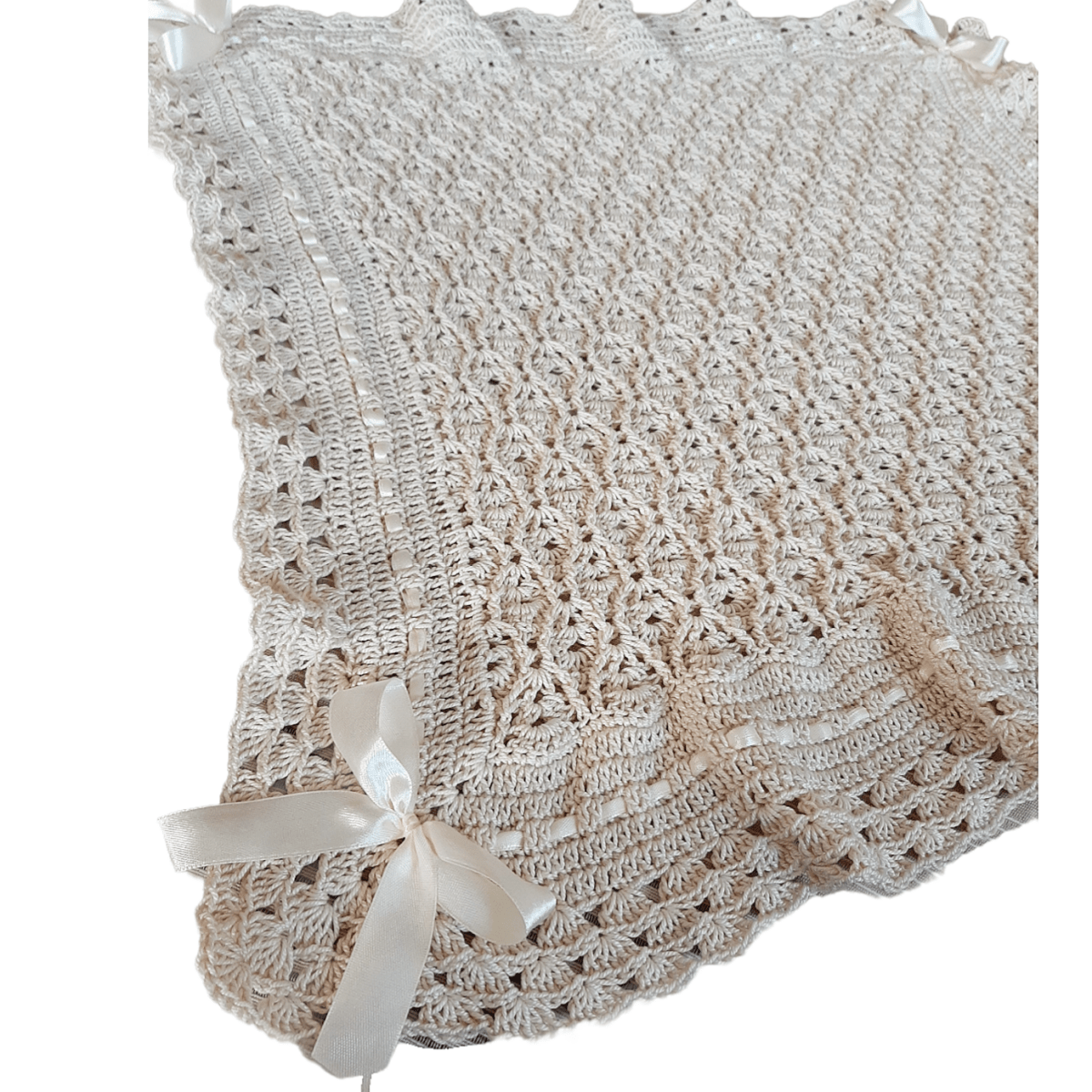 Copertina neonato neonata in Cotone filo di Scozia ecrù realizzata all'uncinetto - Elenaq Accessori & Co