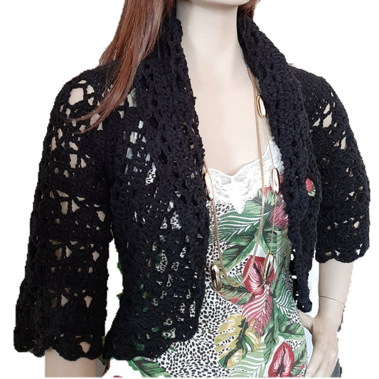 Coprispalle donna pizzo in cotone nero - fatto a mano - artigianale - Elenaq Accessori & Co