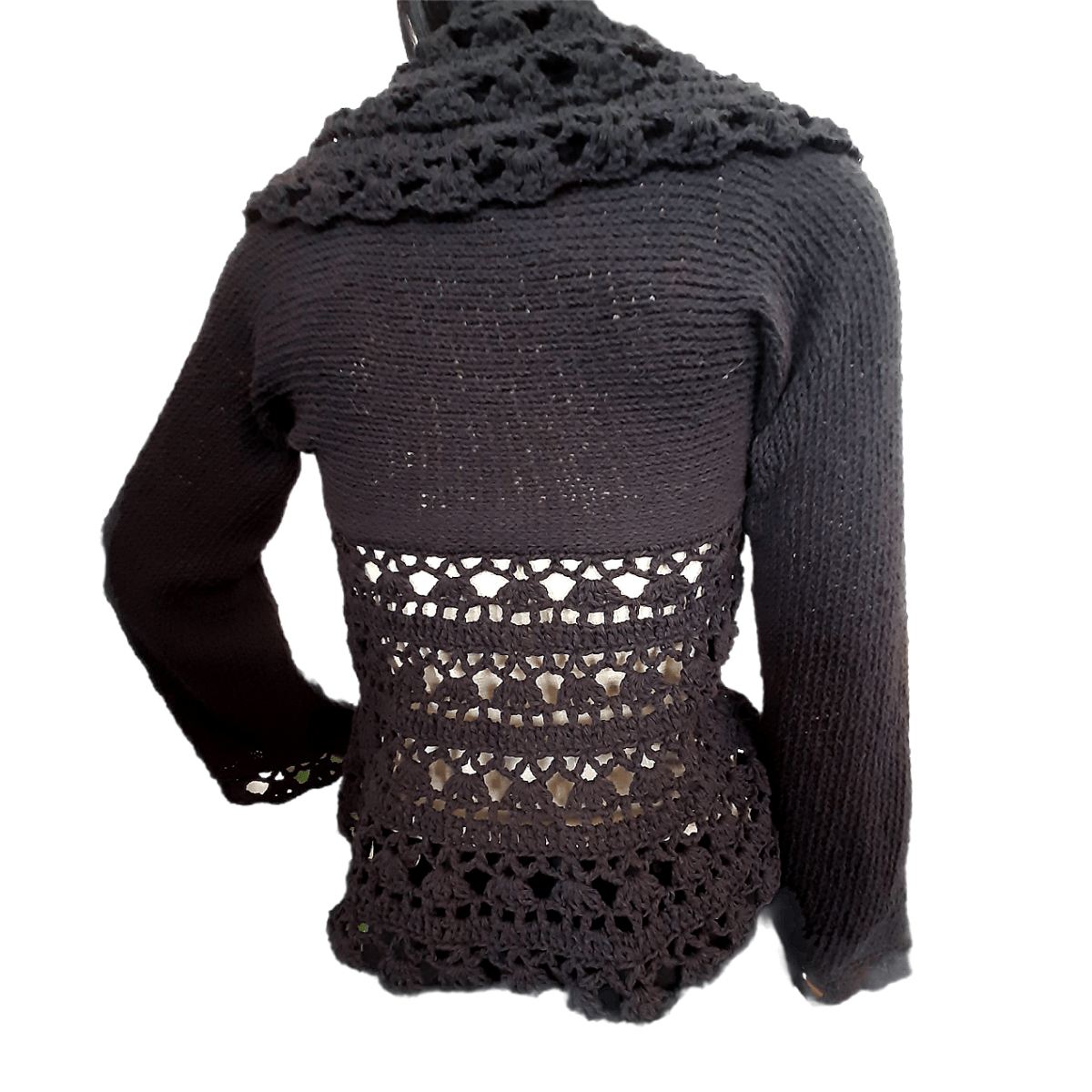 Coprispalle donna pizzo in cotone nero manica lunga - fatto a mano - artigianale - Elenaq Accessori & Co