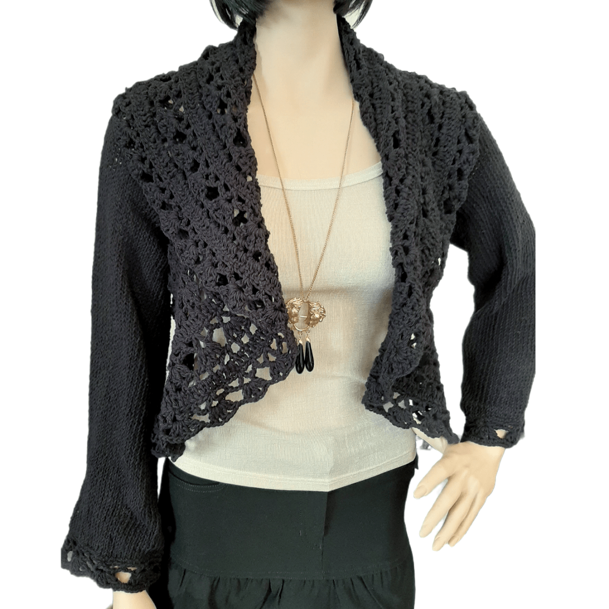 Coprispalle donna pizzo in cotone nero manica lunga - fatto a mano - artigianale - Elenaq Accessori & Co