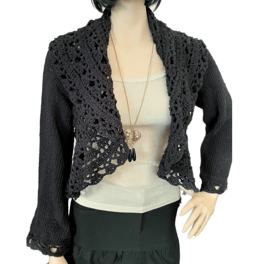 Coprispalle donna pizzo in cotone nero manica lunga - fatto a mano - artigianale - Elenaq Accessori & Co