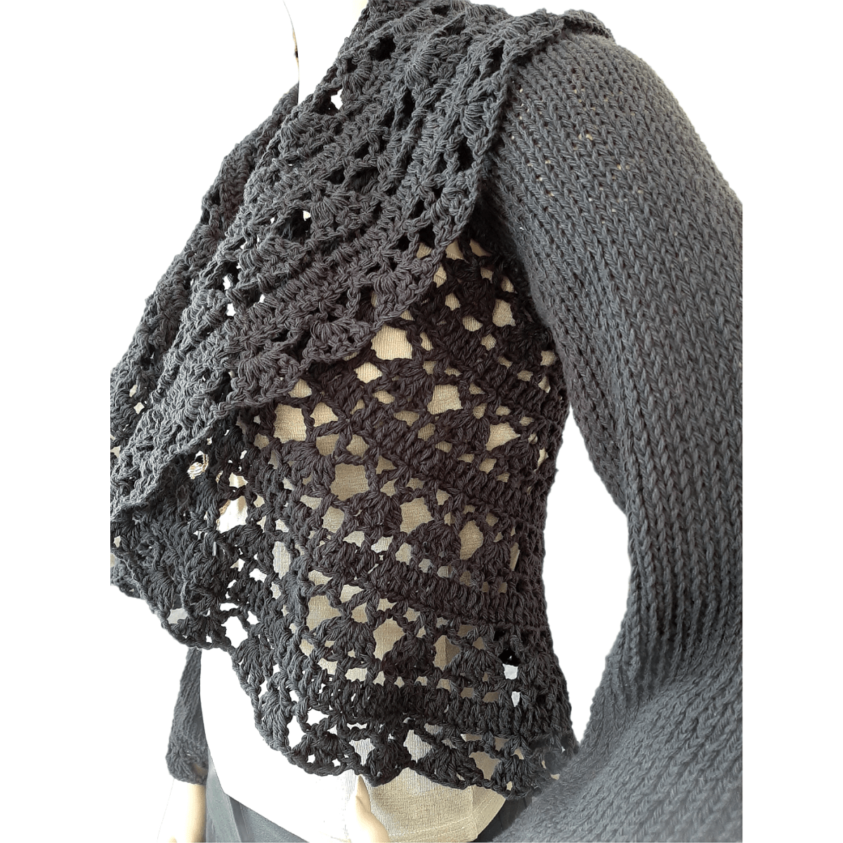 Coprispalle donna pizzo in cotone nero manica lunga - fatto a mano - artigianale - Elenaq Accessori & Co