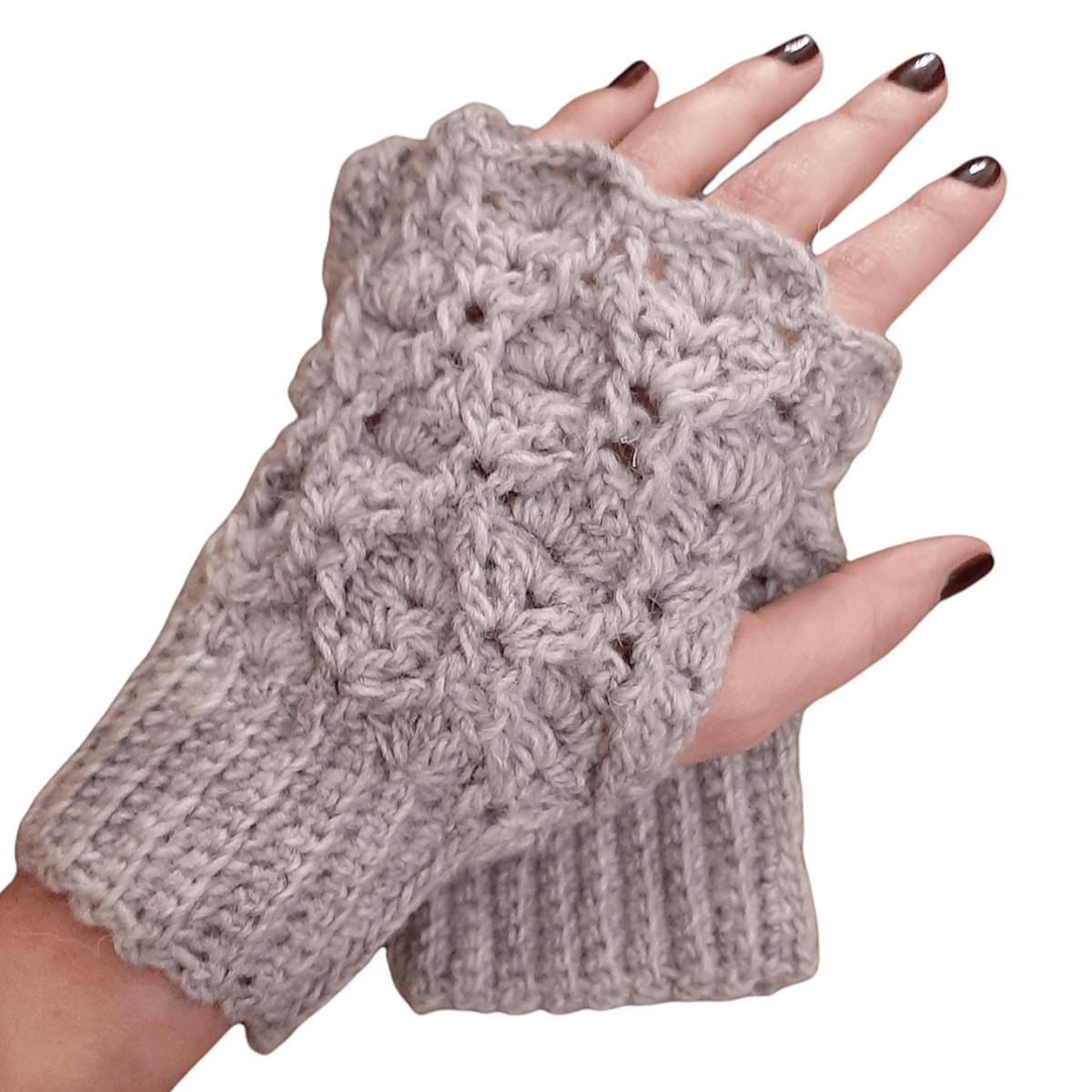 Guanti senza dita fatti a mano INTRECCI grigio melange - Elenaq Accessori & Co