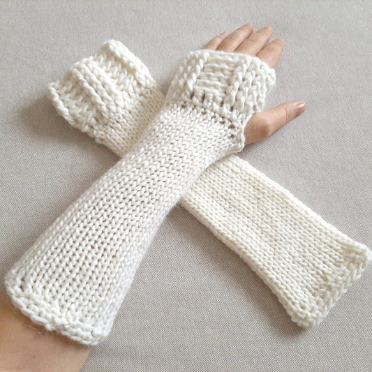 Guanti senza dita lunghi fatti a mano - bianco - Elenaq Accessori & Co