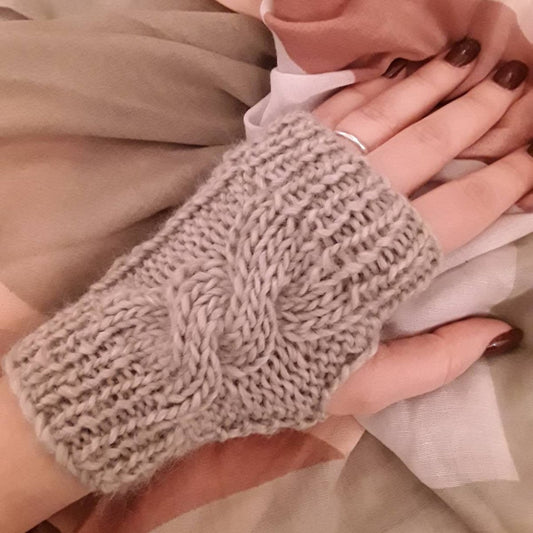 Guanti treccia scaldamani senza dita realizzati a mano a maglia Grigio Beige - Elenaq Accessori & Co