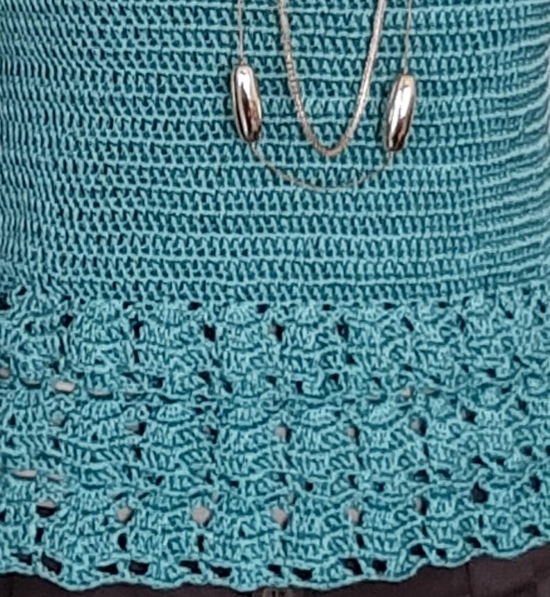 Maglia cotone e viscosa uncinetto con volants verde acqua tg S artigianale - Elenaq Accessori & Co