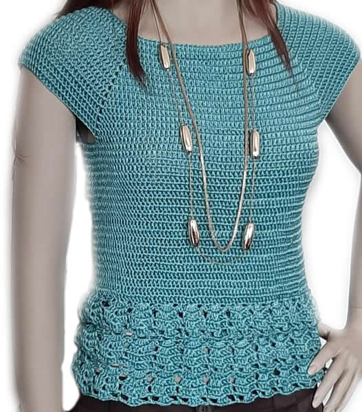 Maglia cotone e viscosa uncinetto con volants verde acqua tg S artigianale - Elenaq Accessori & Co