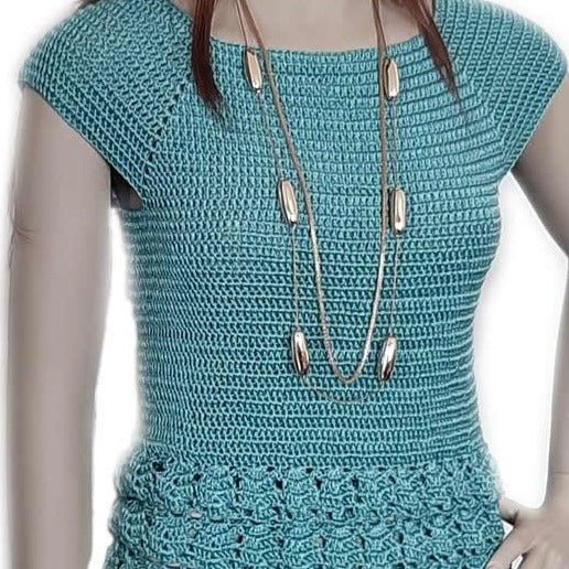 Maglia cotone e viscosa uncinetto con volants verde acqua tg S artigianale - Elenaq Accessori & Co