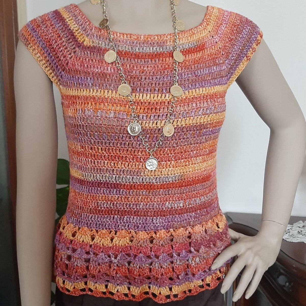 Maglia Sunset Dream in cotone e lino con volants artigianale - Elenaq Accessori & Co