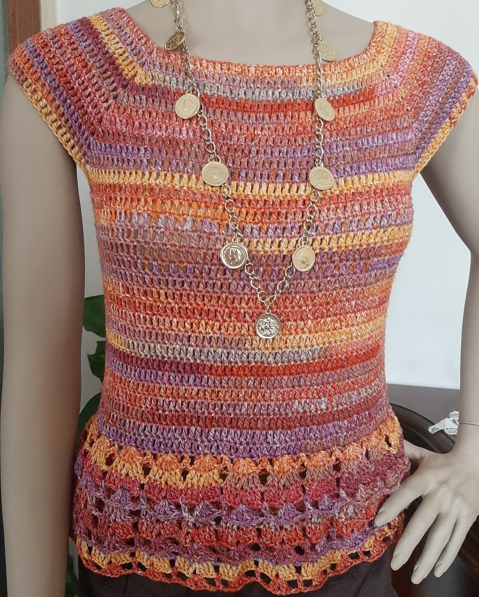 Maglia Sunset Dream in cotone e lino con volants artigianale - Elenaq Accessori & Co