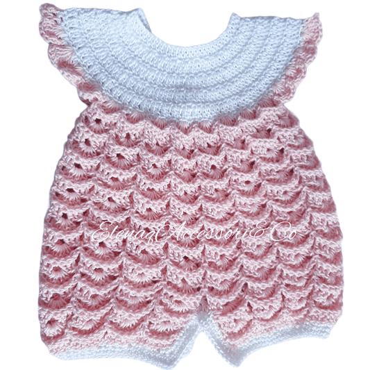 Pagliaccetto neonata cotone 100% tg 0 - 3 - artigianale uncinetto Rosa - Elenaq Accessori & Co