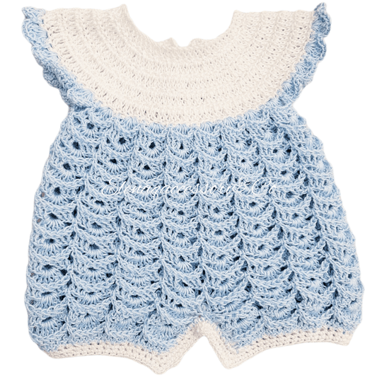 Pagliaccetto neonato cotone 100% tg 0 - 3 - artigianale uncinetto Celeste - Elenaq Accessori & Co