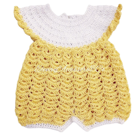 Pagliaccetto neonato cotone 100% tg 0 - 3 - artigianale uncinetto Giallo - Elenaq Accessori & Co