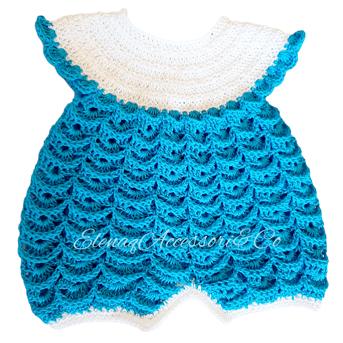 Pagliaccetto neonato cotone 100% tg 0 - 3 - artigianale uncinetto Turchese - Elenaq Accessori & Co