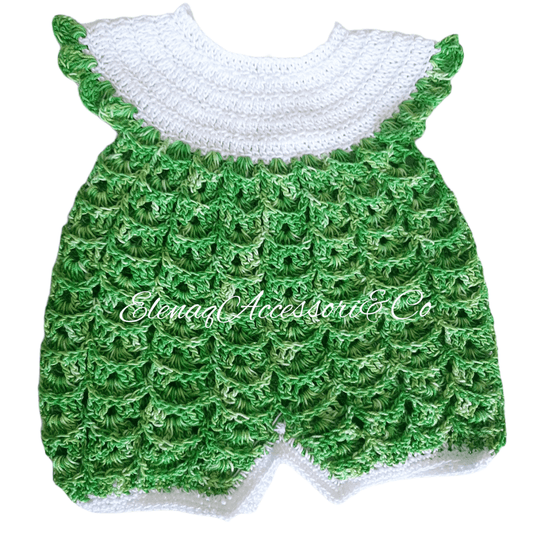 Pagliaccetto neonato cotone 100% tg 0 - 3 - artigianale uncinetto Verde - Elenaq Accessori & Co