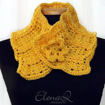 Scaldacollo sciarpa donna lana GIALLO fiore fatto a mano uncinetto artigianale - Elenaq Accessori & Co