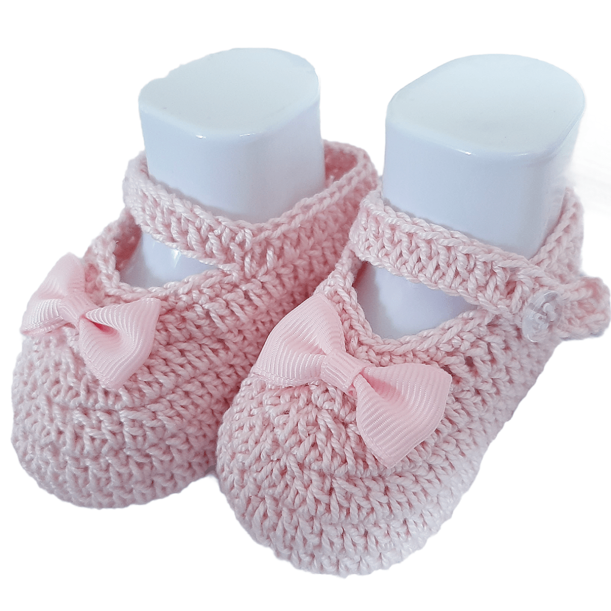 Scarpine Cotone Neonata 3 - 6 mesi colore rosa tipo bambola con fiocco - uncinetto - Elenaq Accessori & Co