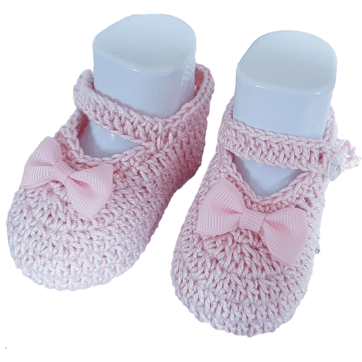 Scarpine Cotone Neonata 3 - 6 mesi colore rosa tipo bambola con fiocco - uncinetto - Elenaq Accessori & Co