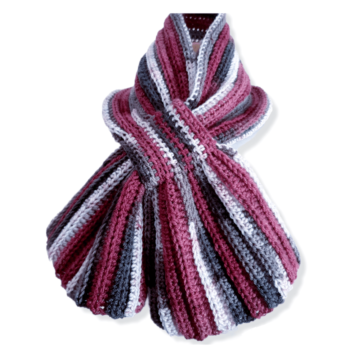 Sciarpa cravatta unisex artigianale uncinetto BURGUNDY MIX - Elenaq Accessori & Co