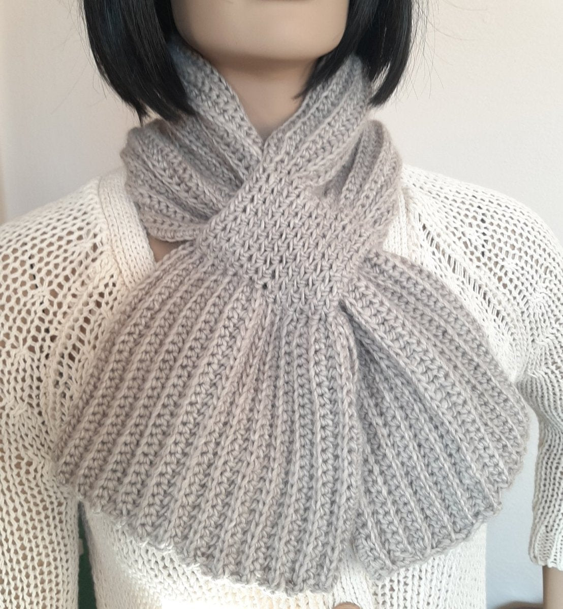 Sciarpa cravatta unisex artigianale uncinetto GRIGIO - Elenaq Accessori & Co