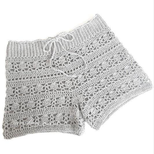Shorts donna pizzo argento in cotone realizzati a mano - uncinetto - Elenaq Accessori & Co