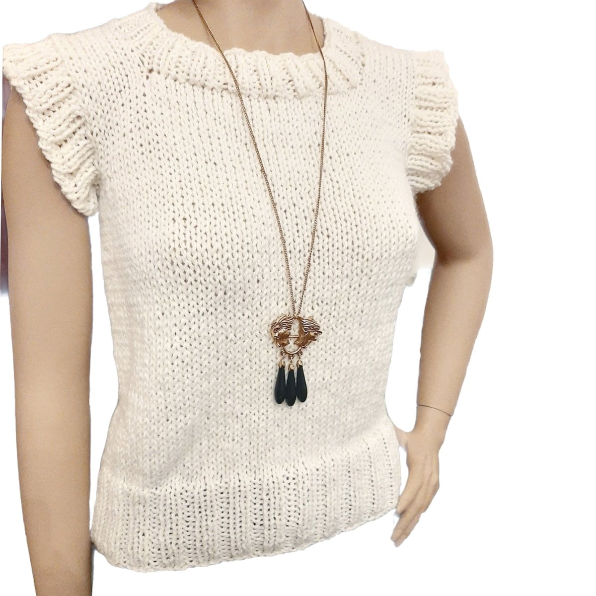 Smanicato gilet lana donna - bianco latte tg S/M - Elenaq Accessori & Co
