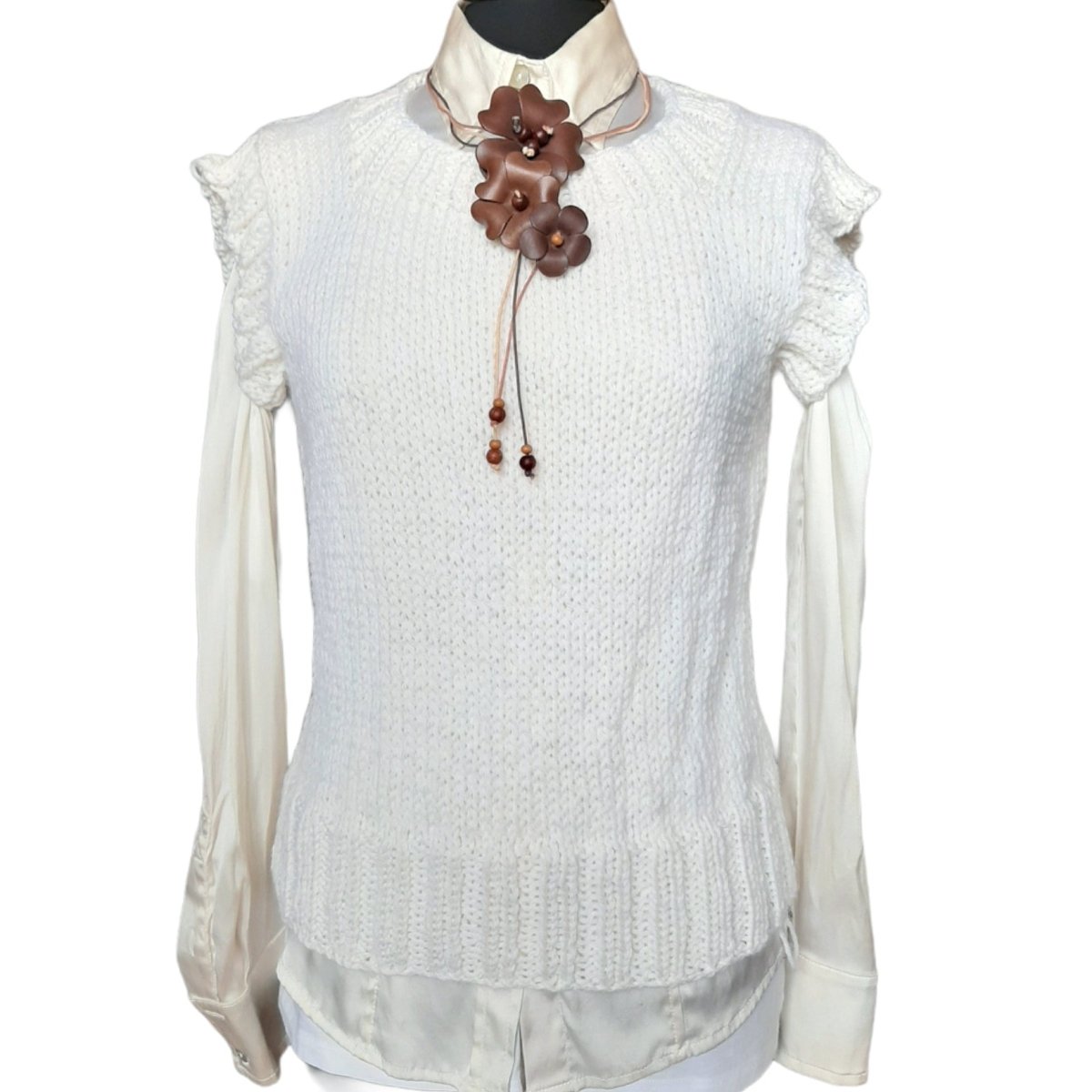 Smanicato gilet lana donna - bianco latte tg S/M - Elenaq Accessori & Co