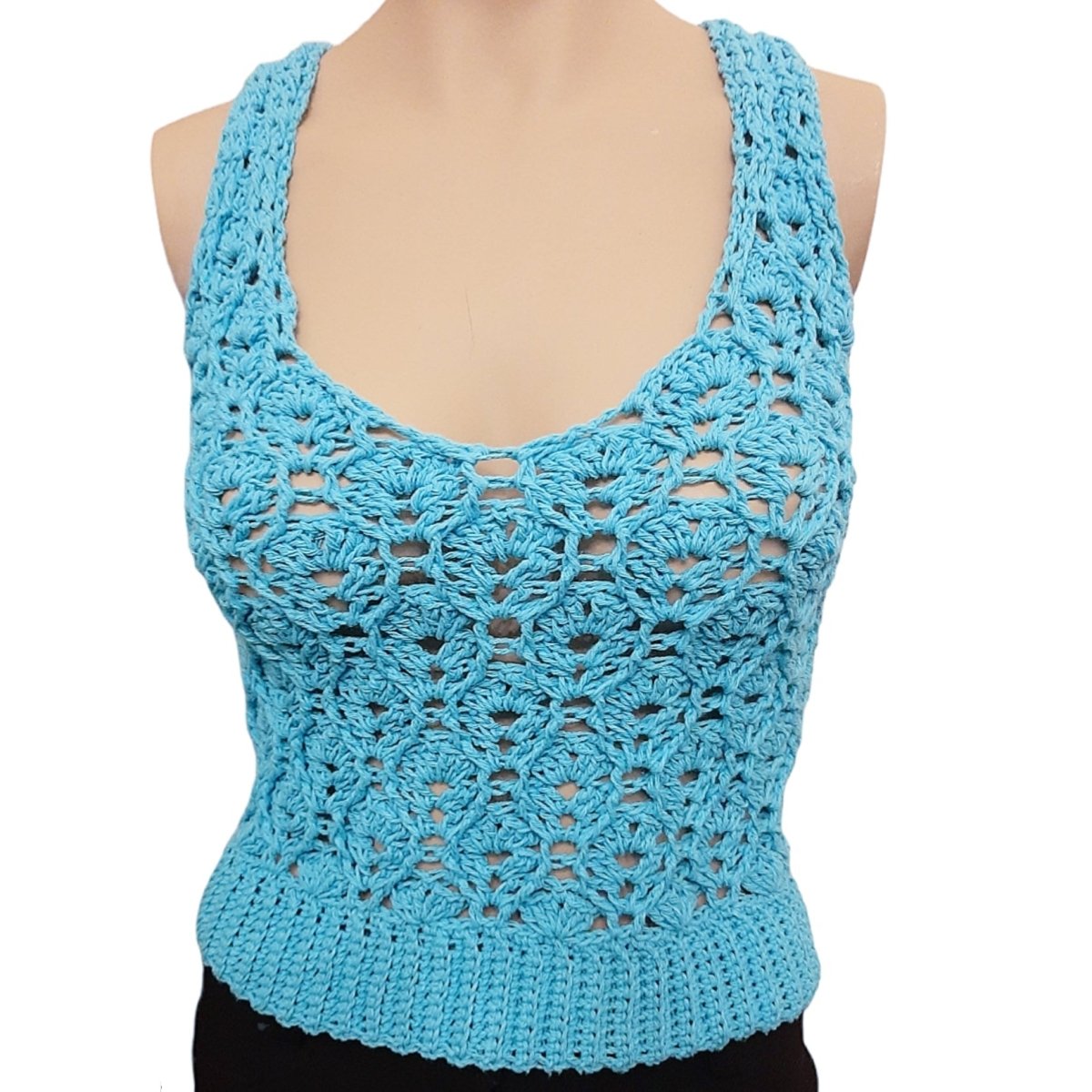 Top canotta donna artigianale realizzata all'uncinetto TURCHESE - Elenaq Accessori & Co