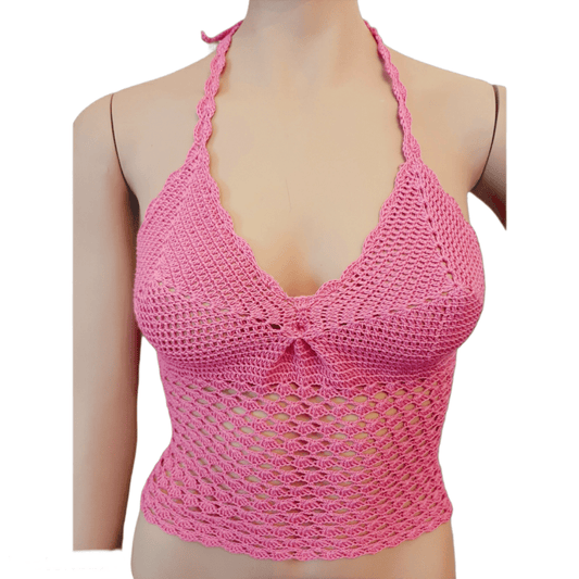 Top donna uncinetto schiena nuda 100% cotone tg S FUXIA - Elenaq Accessori & Co