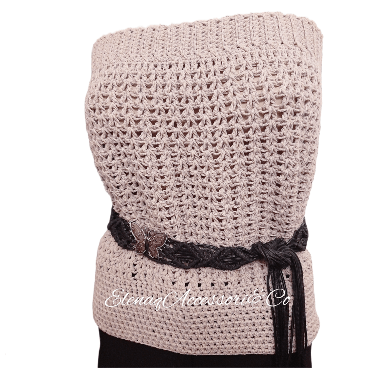 Top donna uncinetto spalle nude CORDA - Elenaq Accessori & Co