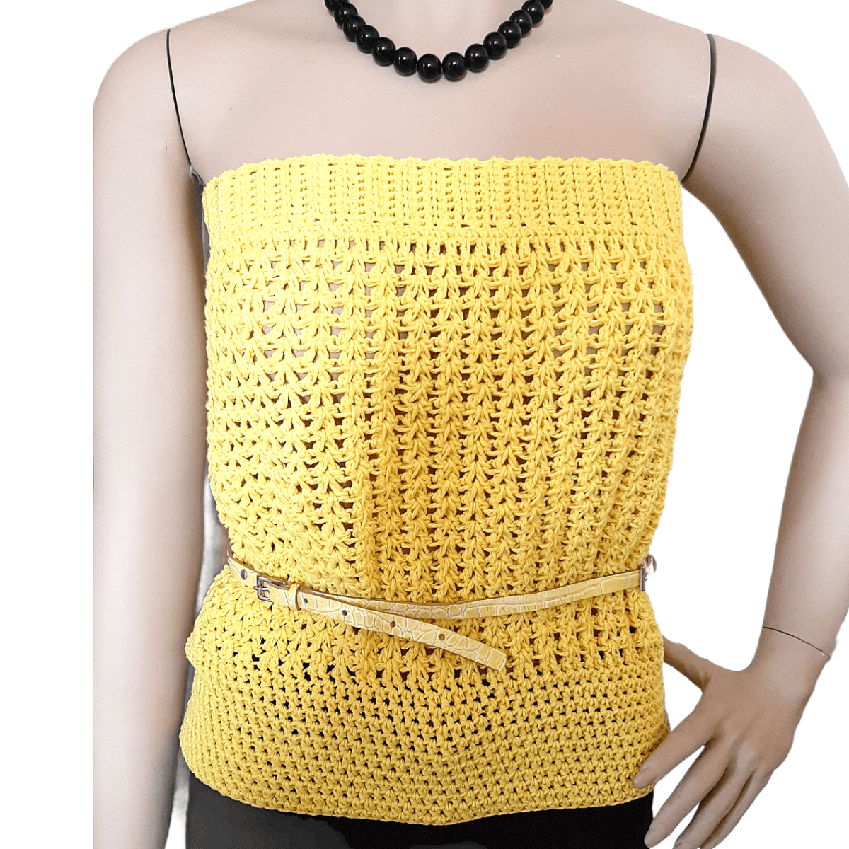 Top donna uncinetto spalle nude GIALLO - Elenaq Accessori & Co