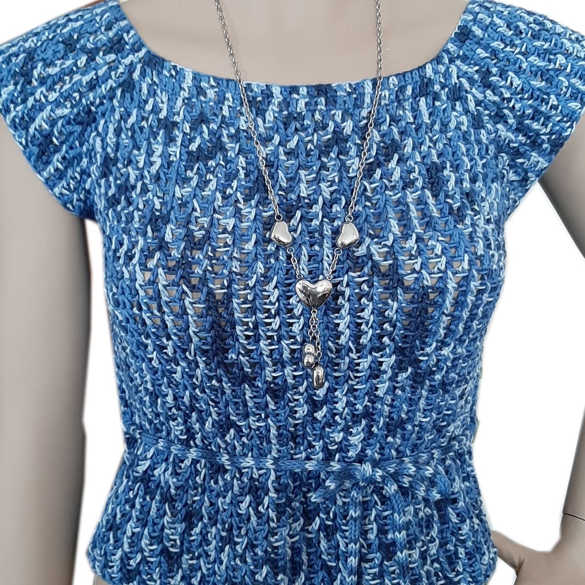 Top maglia uncinetto Blue Sky tg S con cintolina fatta a mano - Elenaq Accessori & Co