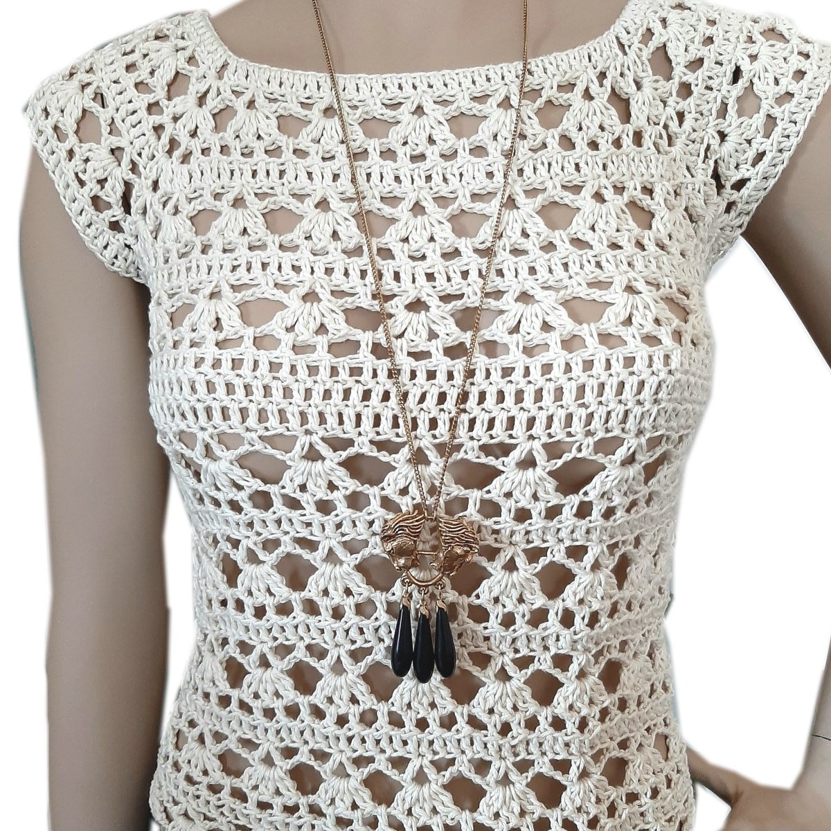 Top maglia uncinetto in cotone fatta a mano pizzo - Elenaq Accessori & Co