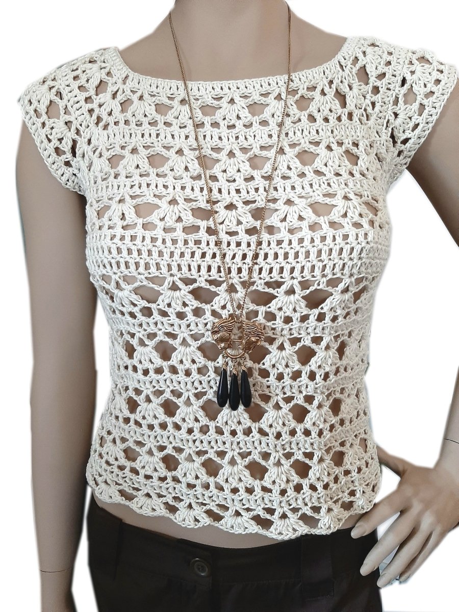 Top maglia uncinetto in cotone fatta a mano pizzo - Elenaq Accessori & Co