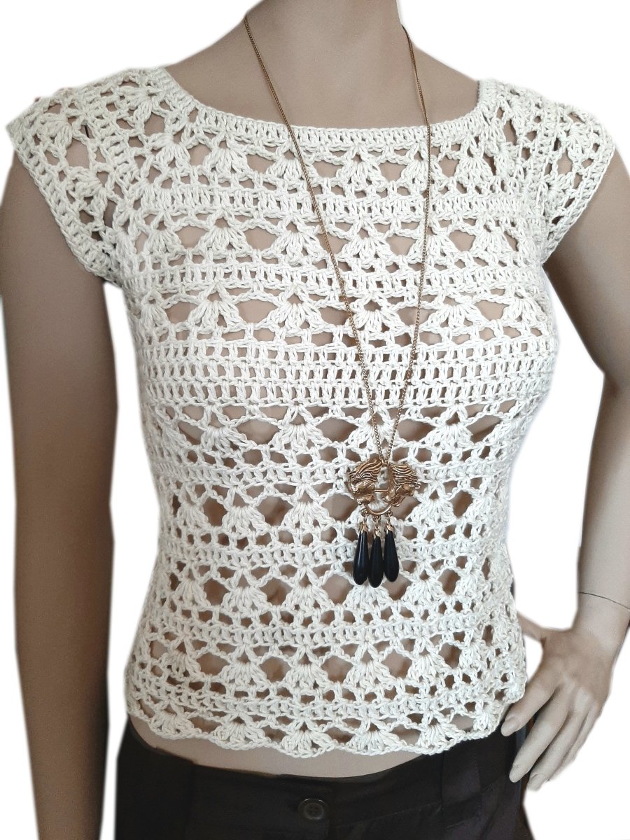 Top maglia uncinetto in cotone fatta a mano pizzo - Elenaq Accessori & Co